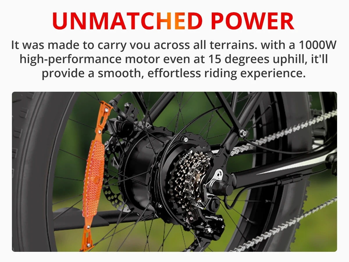 AMYET EB26 1000W Electric Bike with 26" Fat Tires & 48V Battery