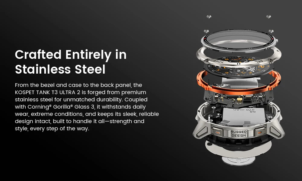 KOSPET TANK T3 Ultra 2 GPS Smartwatch for Men – Compass, Altimeter, Barometer, 5ATM Waterproof, AMOLED Display