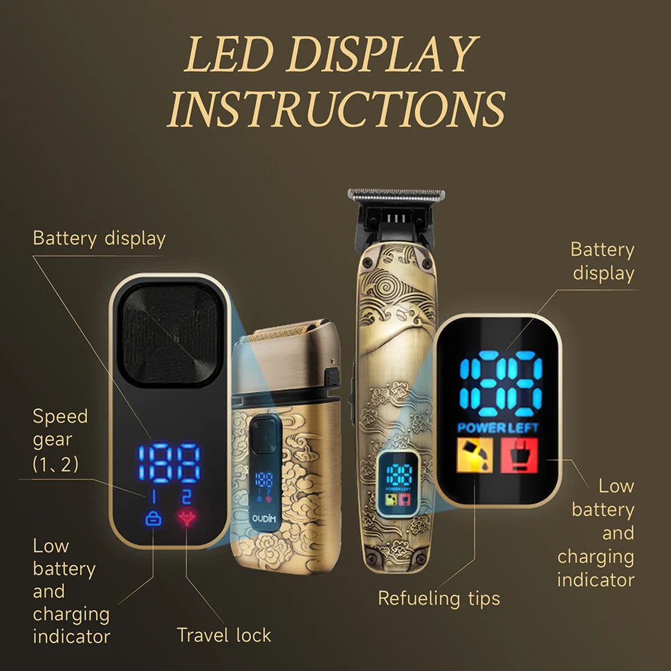 OUDIM 2-in-1 Professional Shaver & Clipper Set with High-Speed Motor, Type-C Fast Charging & LED Display