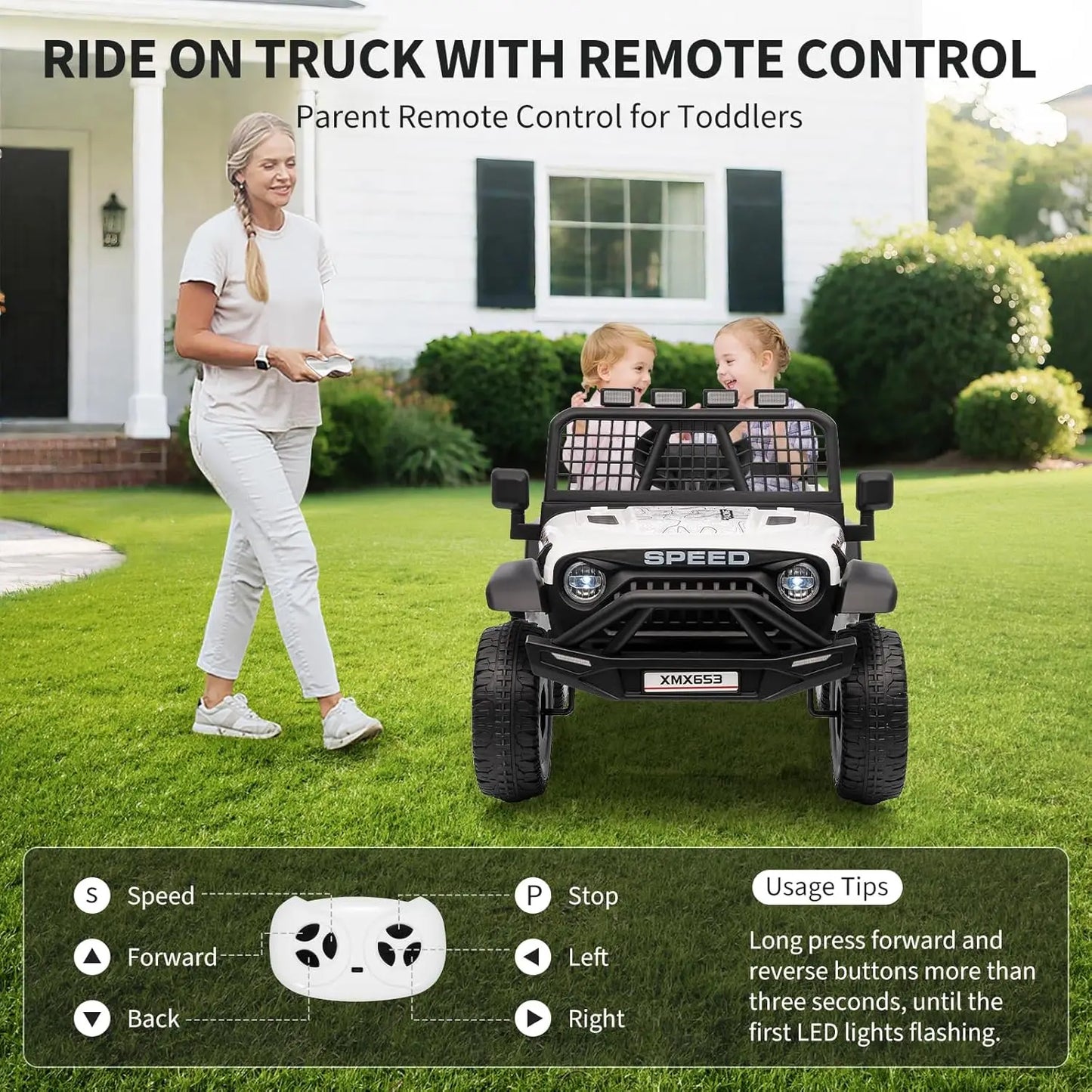 12V Ride-On Car for Kids with Remote Control – 3 Speeds, LED Lights, Music & Safety Belt Electric Vehicle for Ages 3–6