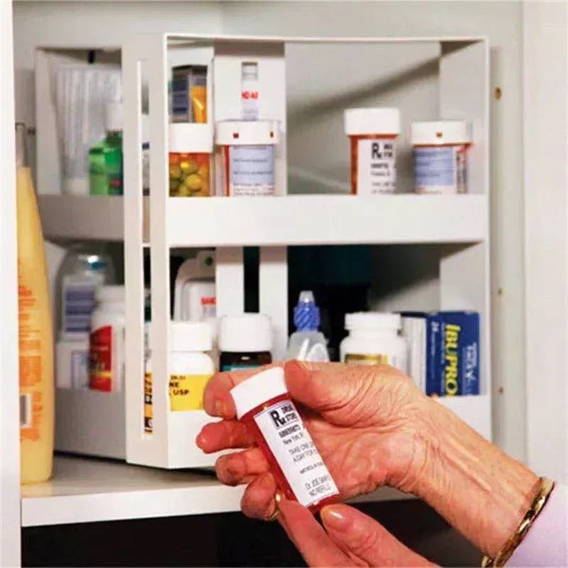 2-Tier Rotating Spice Storage Rack | Multi-Function Swivel Organizer for Kitchen & Bathroom