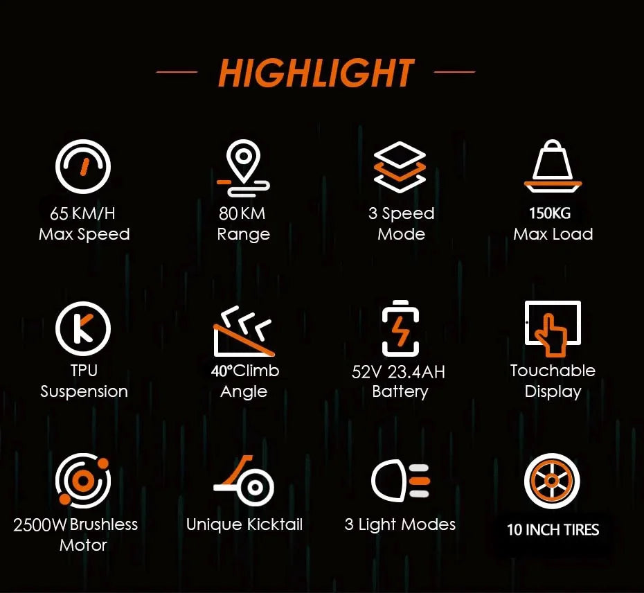 X750 Electric Scooter – 2500W Motor, 65km/h Speed, 80km Range, Dual Suspension, Disc Brakes, Foldable Frame