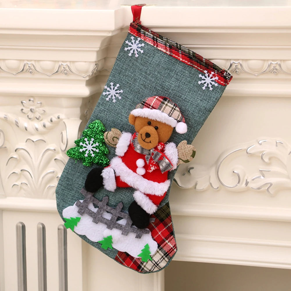 4Pcs Christmas Stockings Set – Santa, Snowman, Bear & Elk
