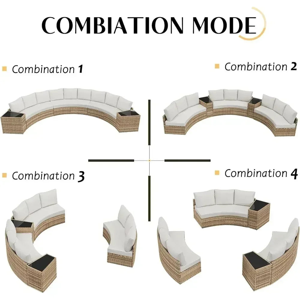 11-Piece Outdoor Wicker Sectional Sofa Set with Storage Wedge Table