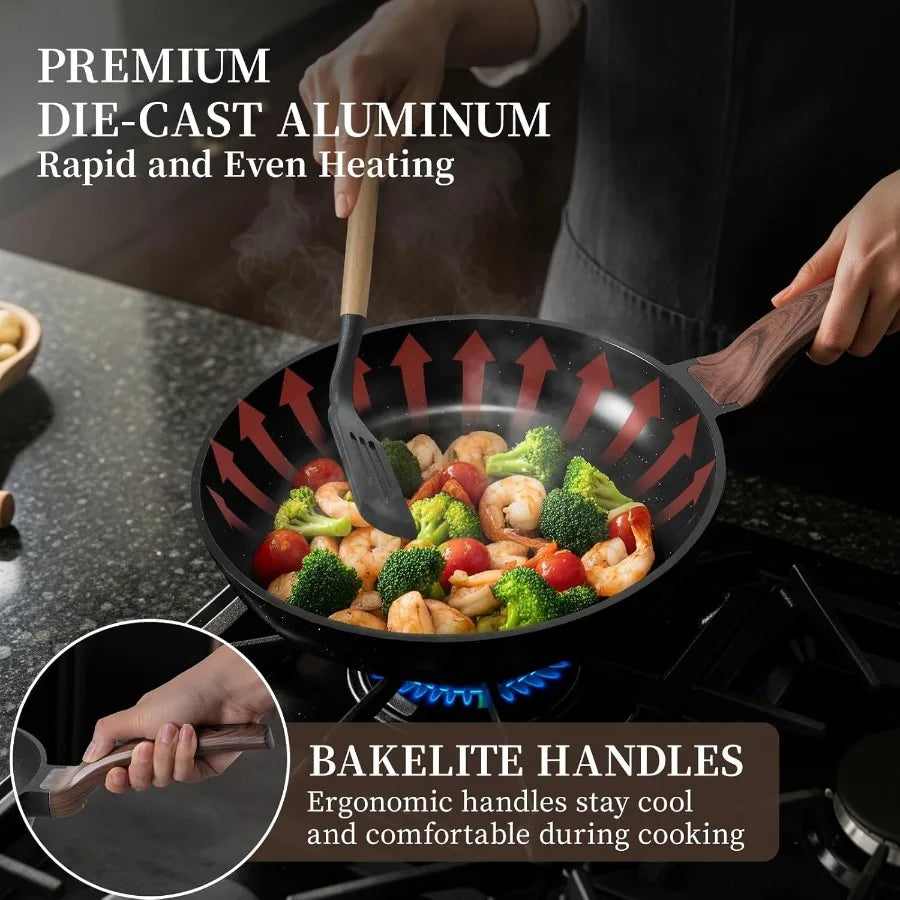 16-Piece Nonstick Ceramic Cookware Set – Healthy Non-Toxic Pots and Pans with Grill Pan & Utensils