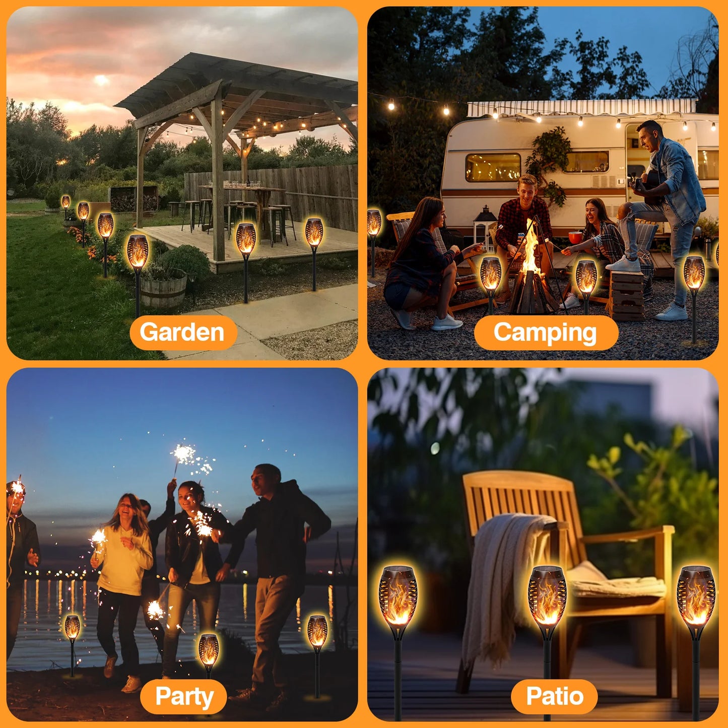 6Pack Solar Lights Outdoor Powered LED Flickering Flame Light Waterproof Orange for Garden Decor Outside Patio Pathway Yard