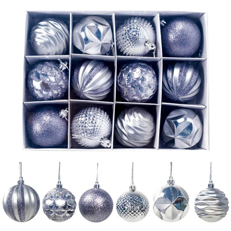 12pcs 6cm Assorted ChristmasTree Ball Ornament Set Multi Design
