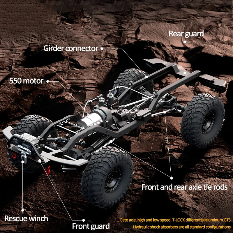 1/10 HB RC Crawler 4WD RTR Rock Off-Road Vehicle – Metal Gears, LED Lights, 2-Speed, Remote Control Truck for Adults
