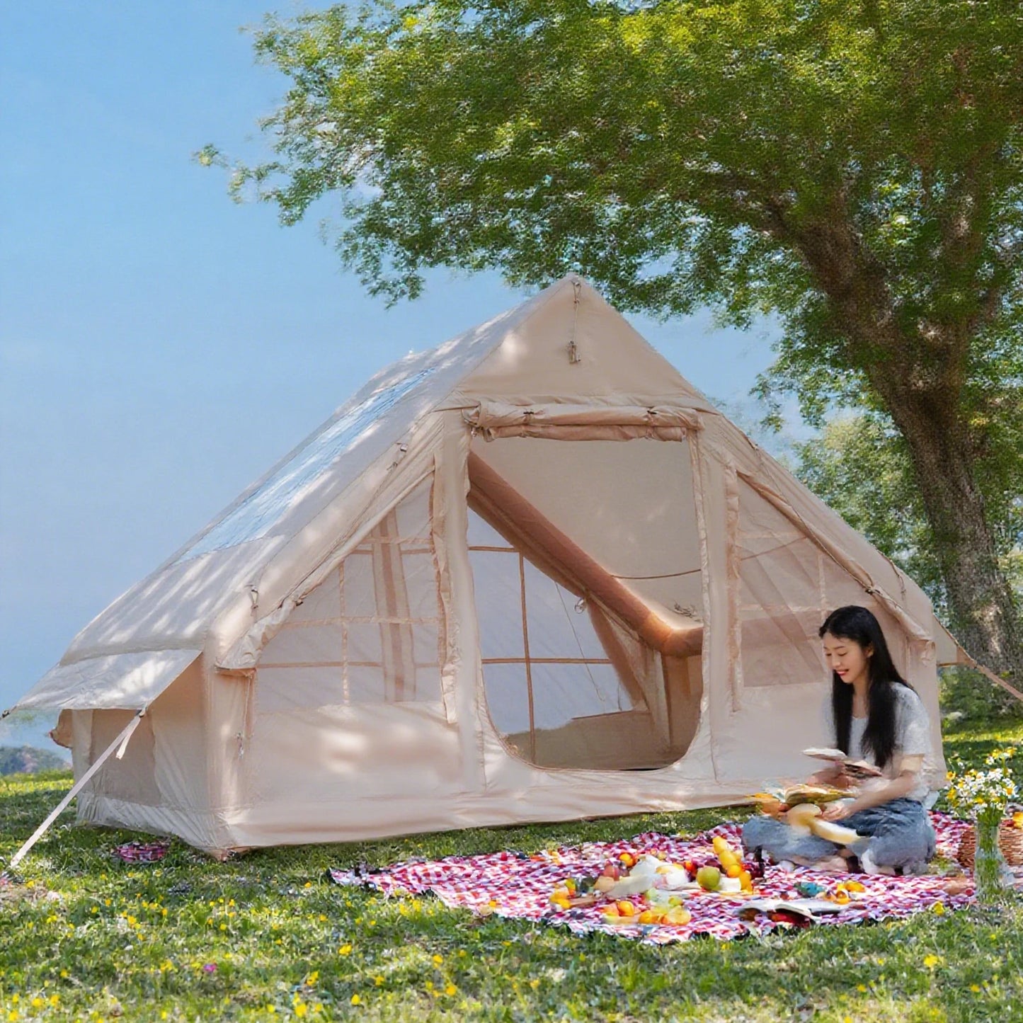 Inflatable Glamping Tent Luxury Air Tent for Camping with Stove Jack (4–8 Person)