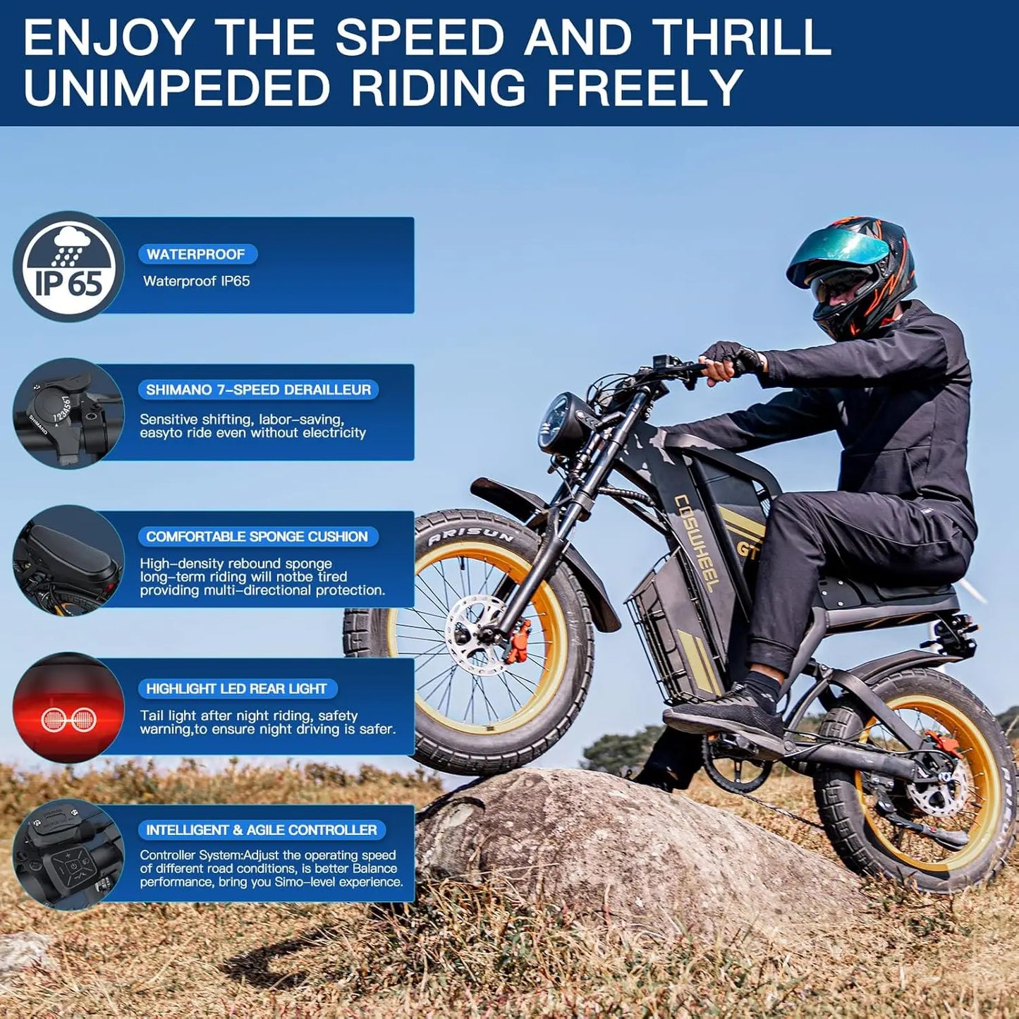 COSWHEEL GT20 PRO Dual Motor Electric Bike – 3000W, 40Ah Battery, 31MPH Fat Tire Off-Road E-Bike