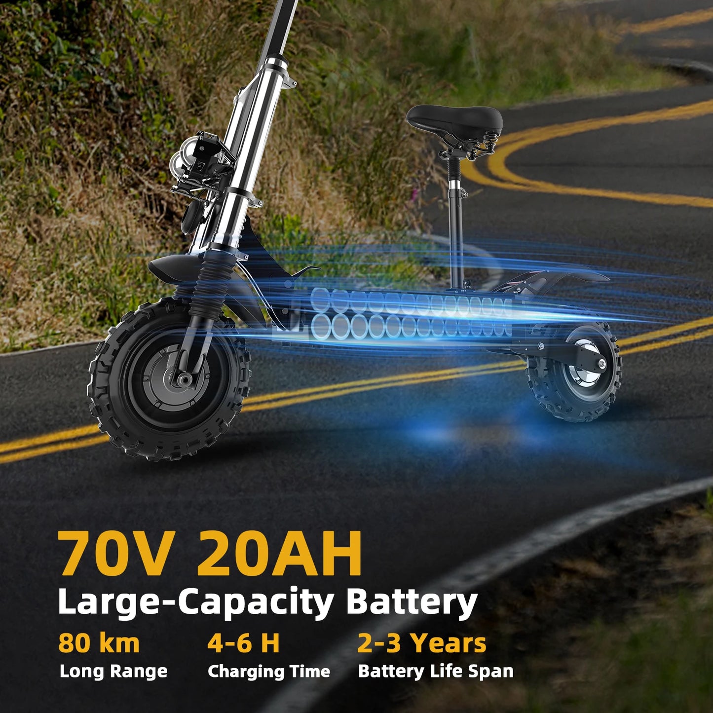 6000W 72V Electric Scooter – High-Speed Off-Road eScooter with Seat, Dual Drive, and LCD Display