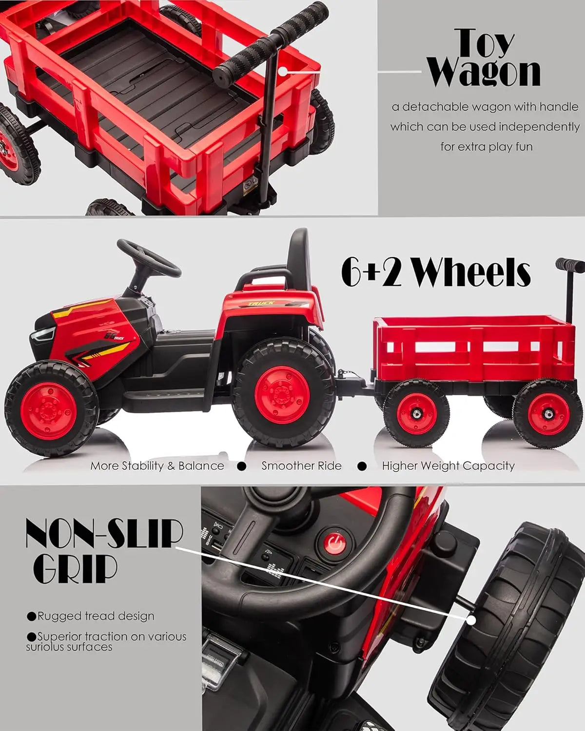 12V Ride-On Tractor with Detachable Trailer – Electric Kids' Truck with Remote Control, Bluetooth Music & 8-Wheel Design for Ages 3–8