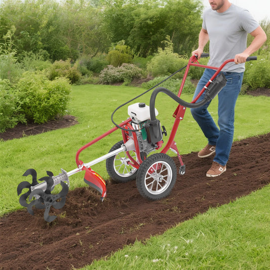 Gasoline Cultivator, 4HP Mini Cultivator, Micro Cultivator with 4-Stroke Gasoline Engine for Plowing, Tilling, Weeding