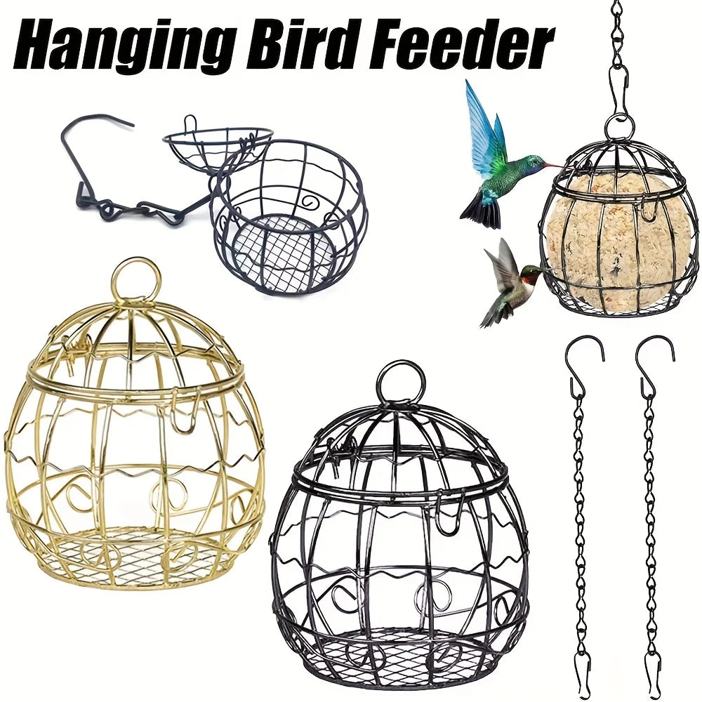 6PCS Metal Suet Ball Bird Feeder Set with Hanging Chains for Outdoor Wild Birds