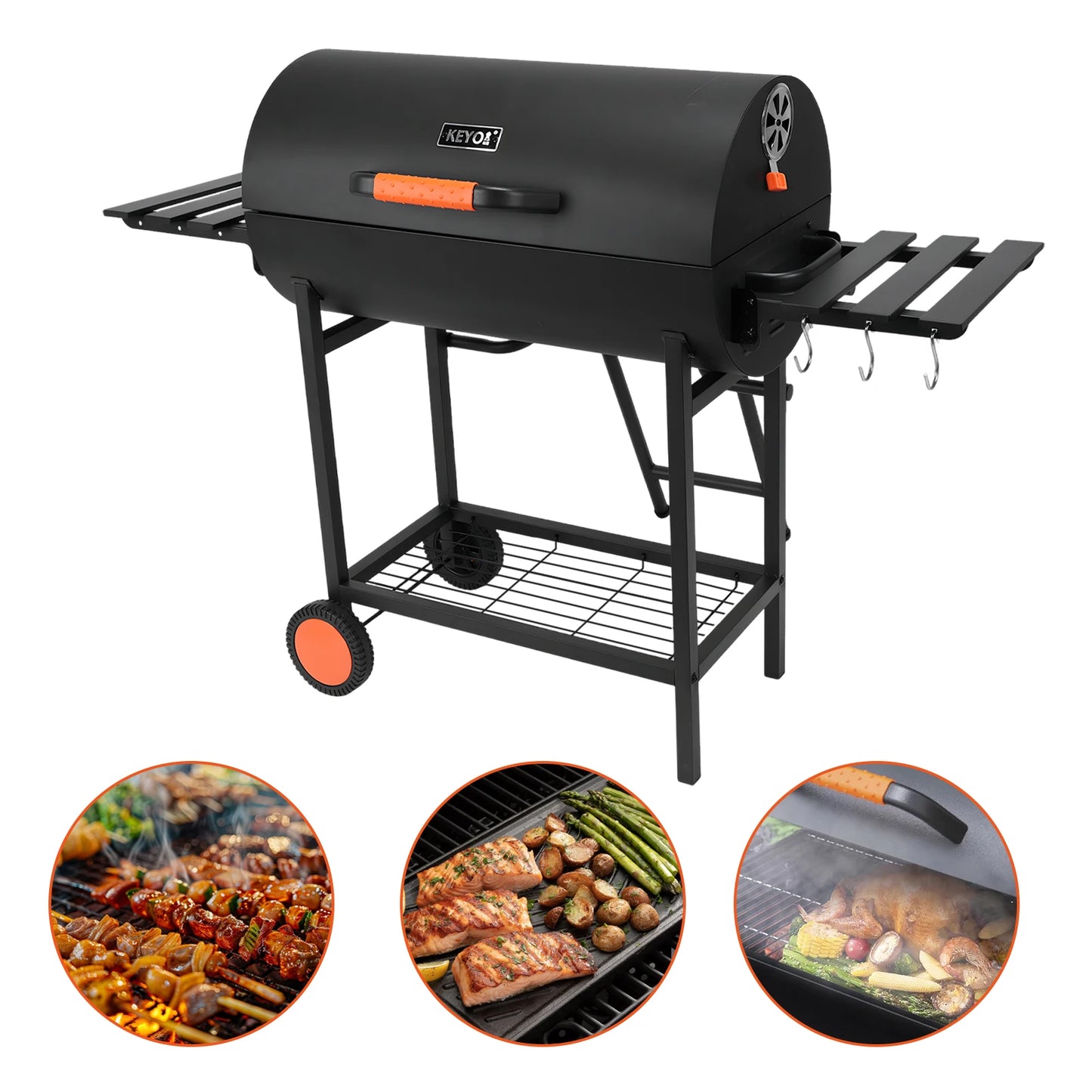 EExtra Large Outdoor Charcoal Grill Smoker – 871 Square Inches Cooking Area with 2 Foldable Side Tables