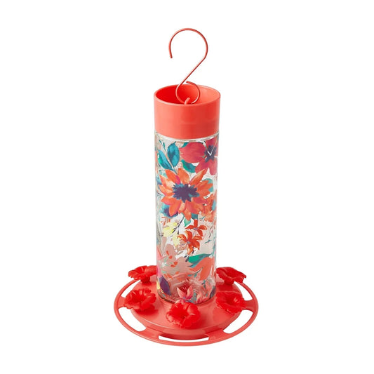 20oz Floral Glass Hummingbird Feeder with 6 Leakproof Feeding Ports & Ant Moat