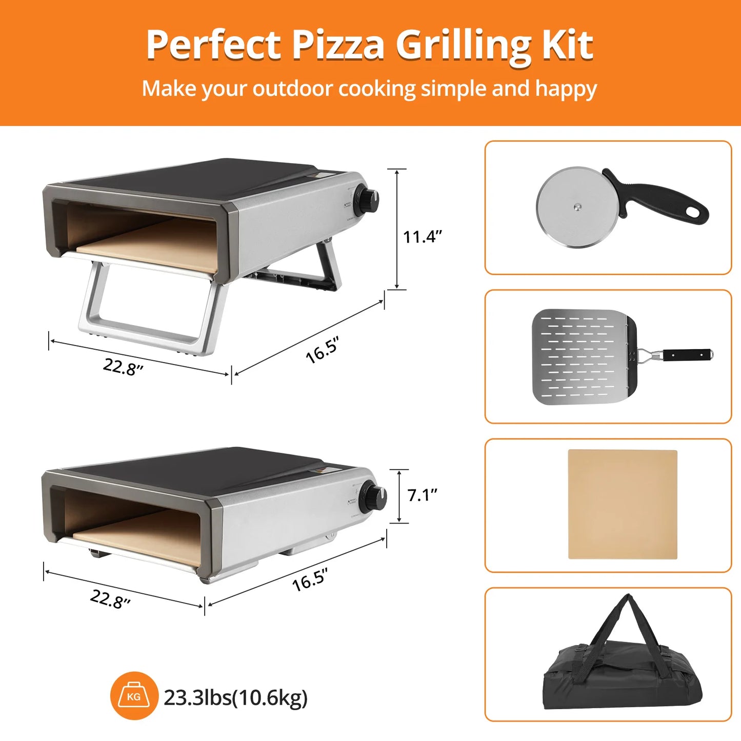 12-Inch Portable Gas Pizza Oven, 950°F Outdoor Propane Pizza Oven with Stone & Accessories for Backyard, Camping & Outdoor Cooking