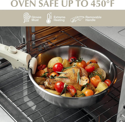 KOCH SYSTEME CS 7-Piece Stainless Steel Cookware Set with Detachable Handle – Induction Ready, Oven Safe, Space-Saving Design