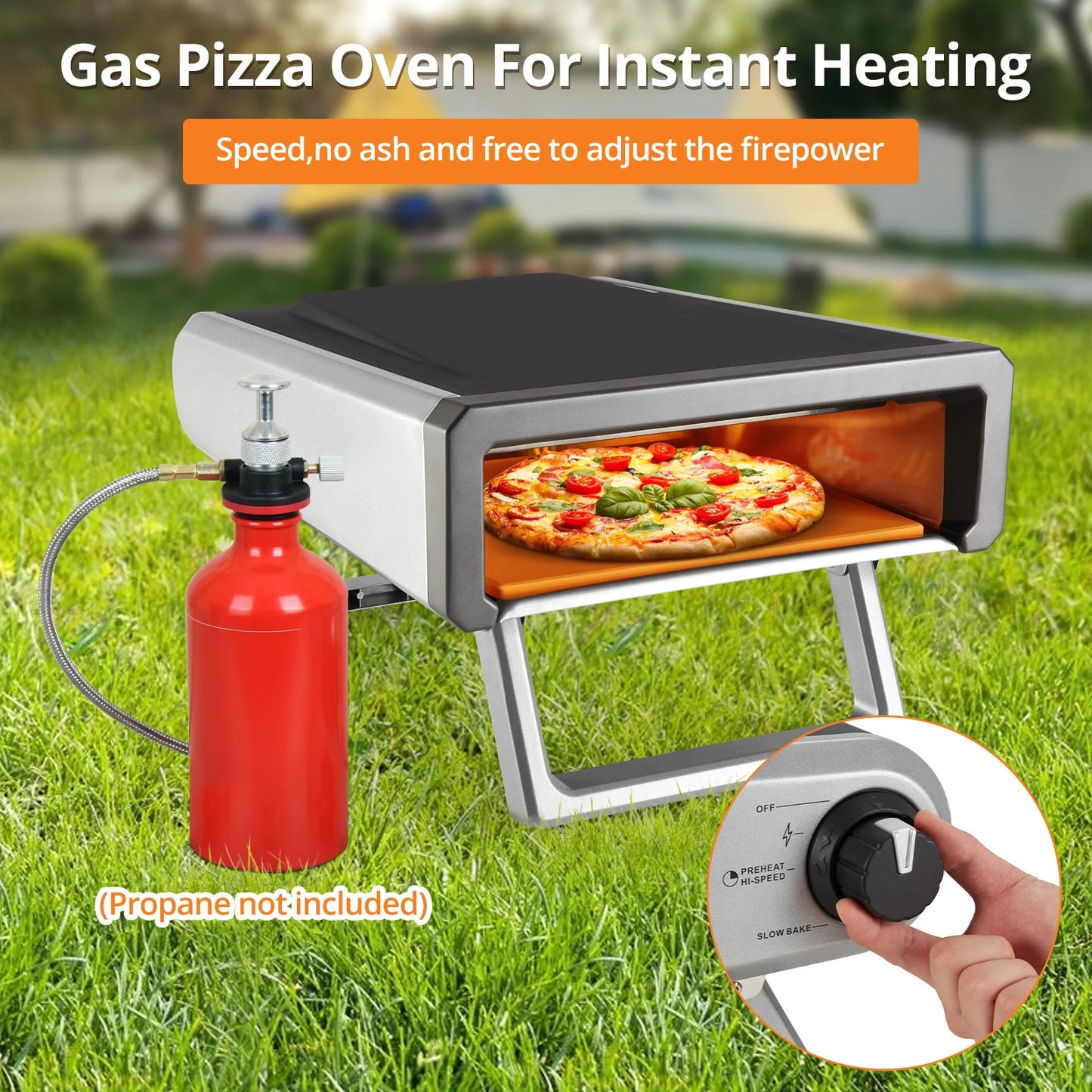 12-Inch Portable Gas Pizza Oven, 950°F Outdoor Propane Pizza Oven with Stone & Accessories for Backyard, Camping & Outdoor Cooking