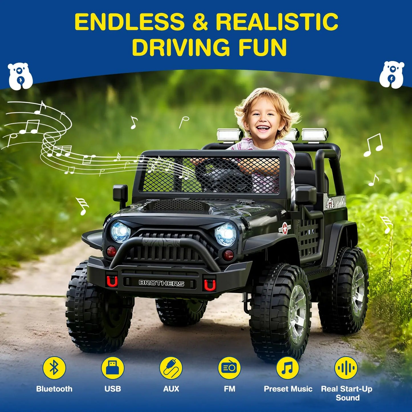 IGIANT 24V 2-Seater Kids Ride-On Truck – Remote Control, Bluetooth, Music, Suspension, LED Lights, 3-Speed Electric Car