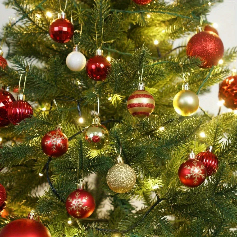 50PCS 9 Styles Red & Gold Shatterproof Christmas Ball Ornaments Set