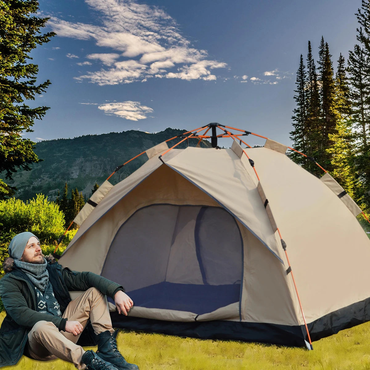 Outdoor Automatic Quick-Opening Tent Automatic Rainproof Sunshine-Proof Tent Two Doors