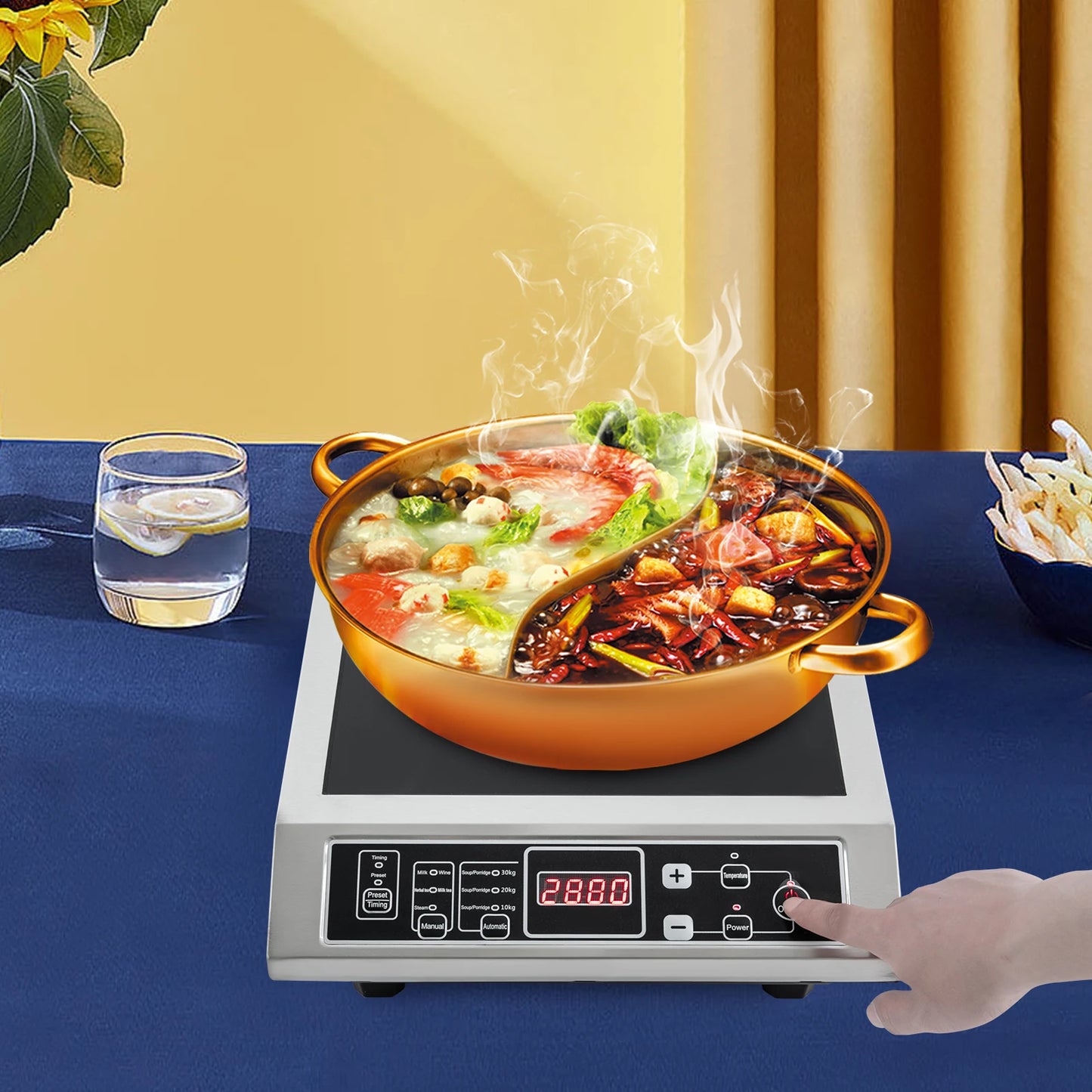 3.5KW Portable Electric Induction Cooktop, Countertop Induction Cooker with 8 Temperature Levels,IGBT Heating Induction Hob IPX4