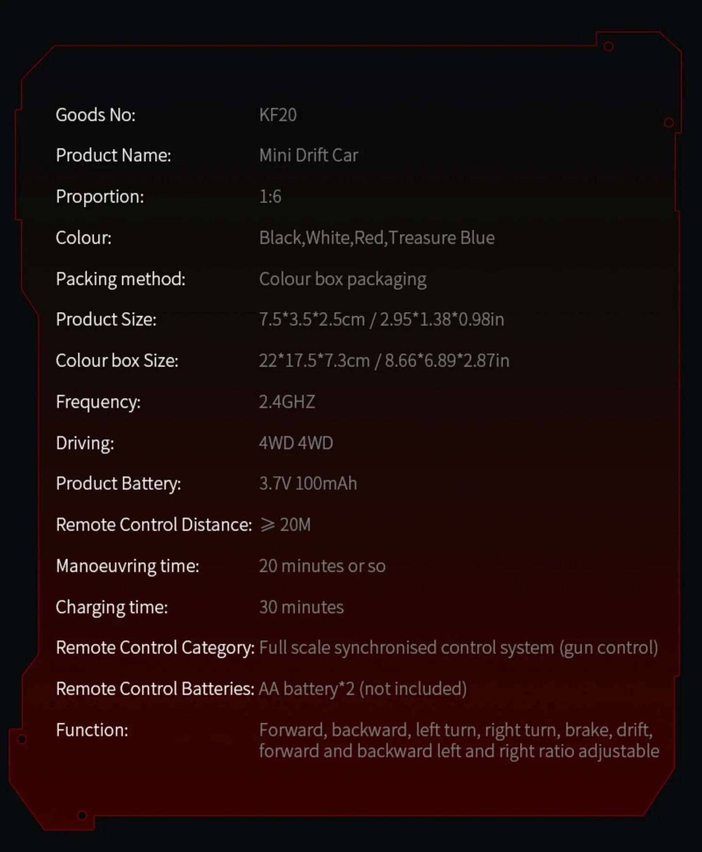 KF20 1:64 Mini Drift RC Car – 4WD Remote Control Racing Car with LED Lights, USB-C Charging, Full Proportional Control Toy for Kids & Adults