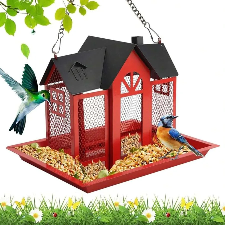 House-Shaped Metal Bird Feeder for Outdoor Hanging Garden Birds