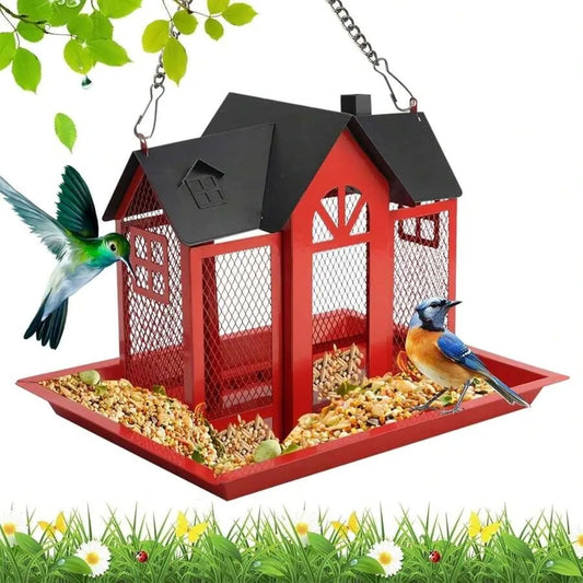House-Shaped Metal Bird Feeder for Outdoor Hanging Garden Birds