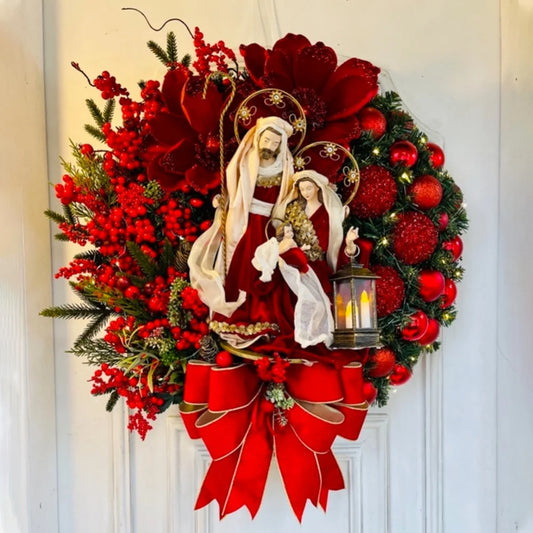 40cm Sacred Red Lighted Christmas Front Door/Wall Decorative Wreath