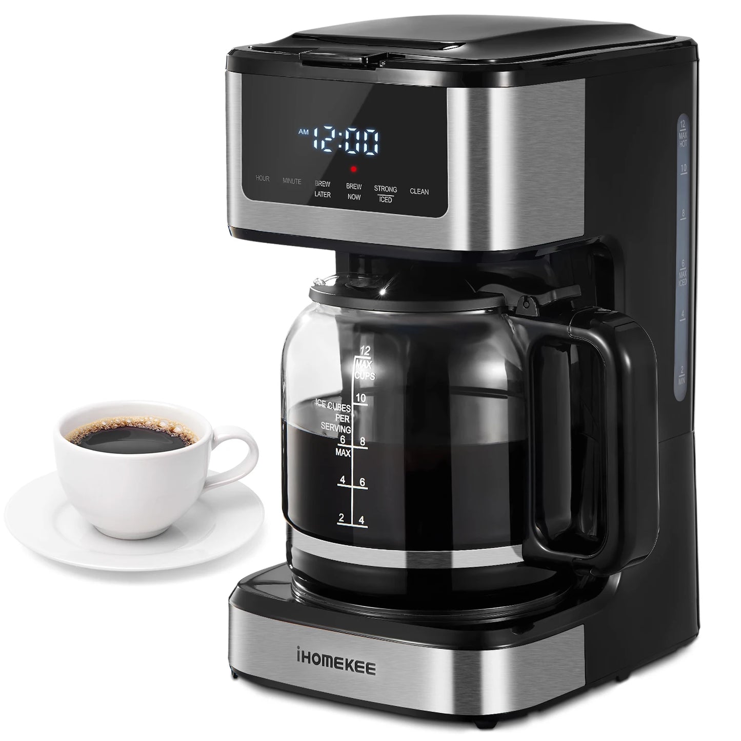 HomeBrew Pro Programmable Drip Coffee Maker - 12 Cup Capacity with Iced Coffee Function & Touchscreen