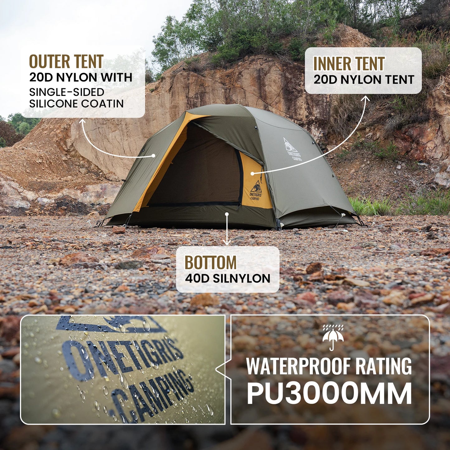 OneTigris STELLA 4 Season Camping Tent – Lightweight Waterproof Backpacking Tent for 1-2 Person Outdoor Adventures