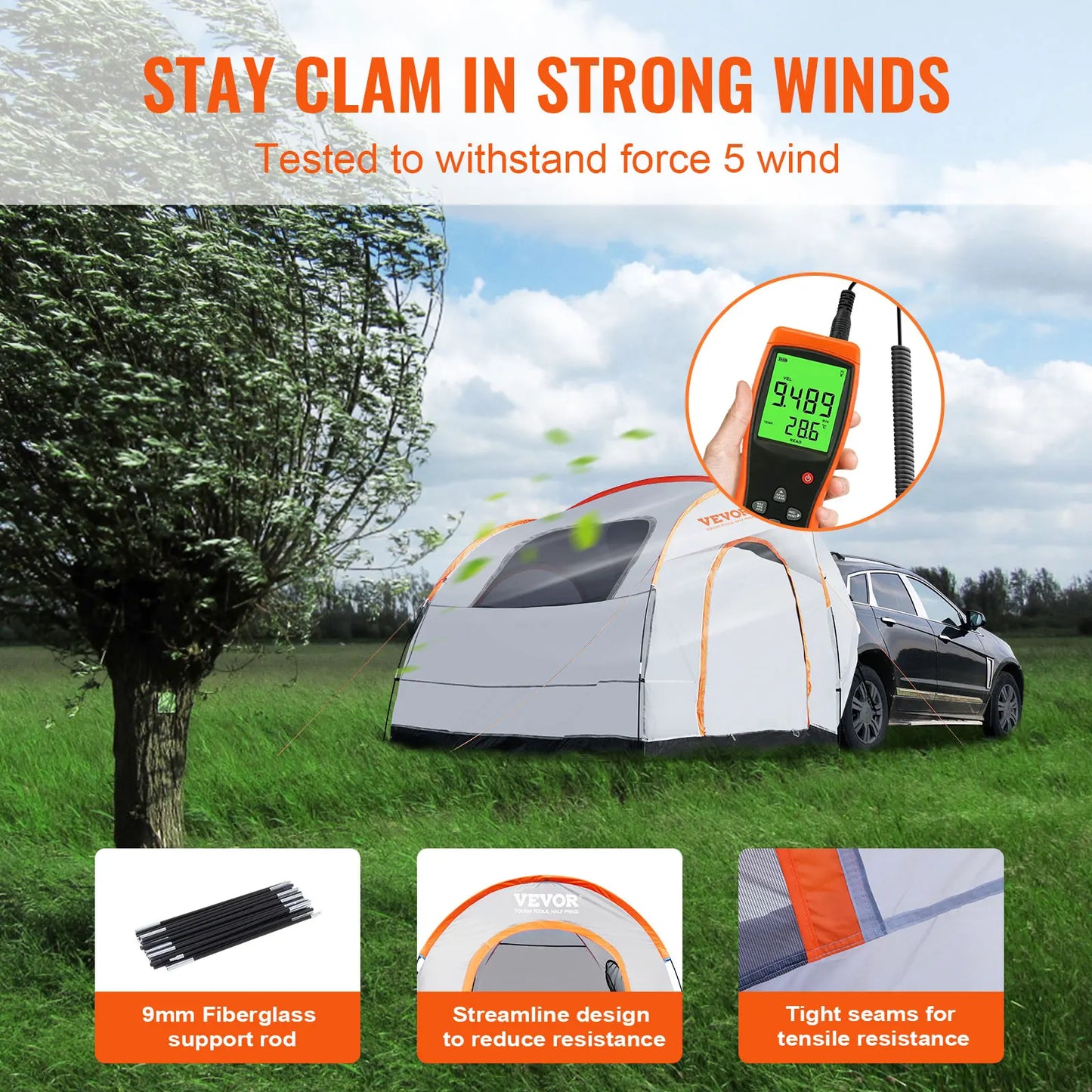 SucceBuy 8' x 8' SUV Camping Tent Attachment for 6-8 People with Rainfly & Carry Bag