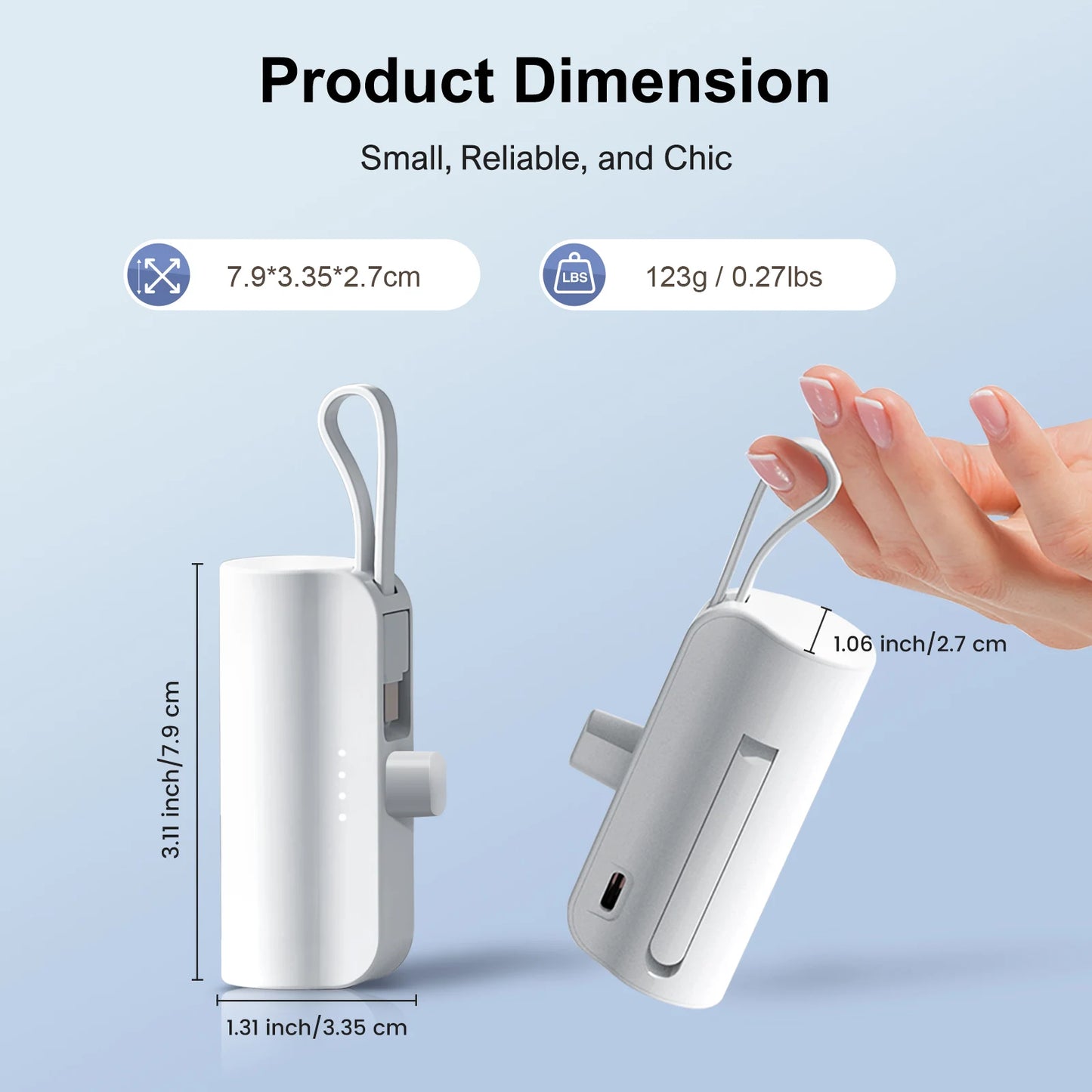 Mini Portable Power Bank 4500mAh – Capsule Charger with Dual USB-C Ports