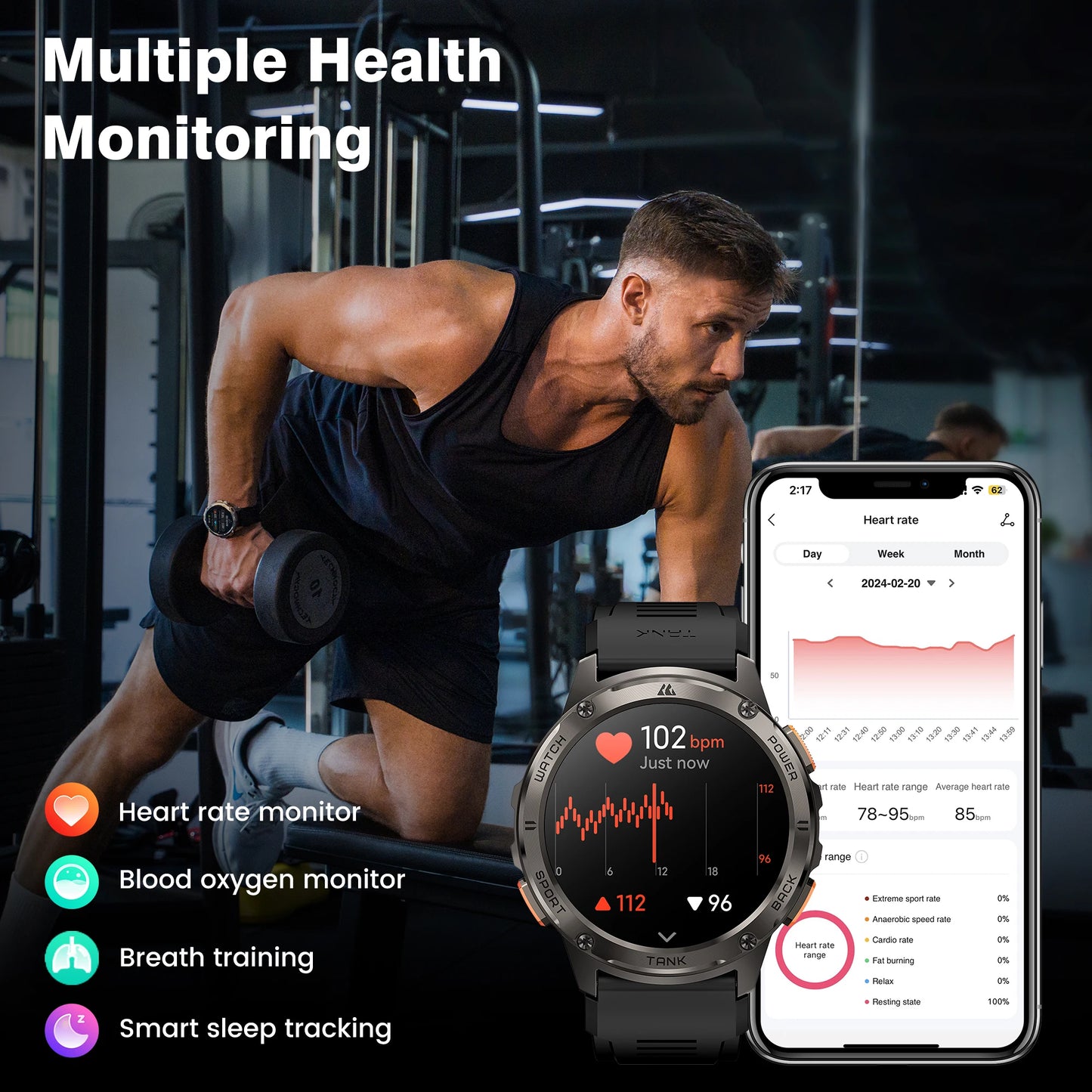 KOSPET TANK T3 Smartwatch – Military Grade, AMOLED Display, 5ATM + IP69K Waterproof