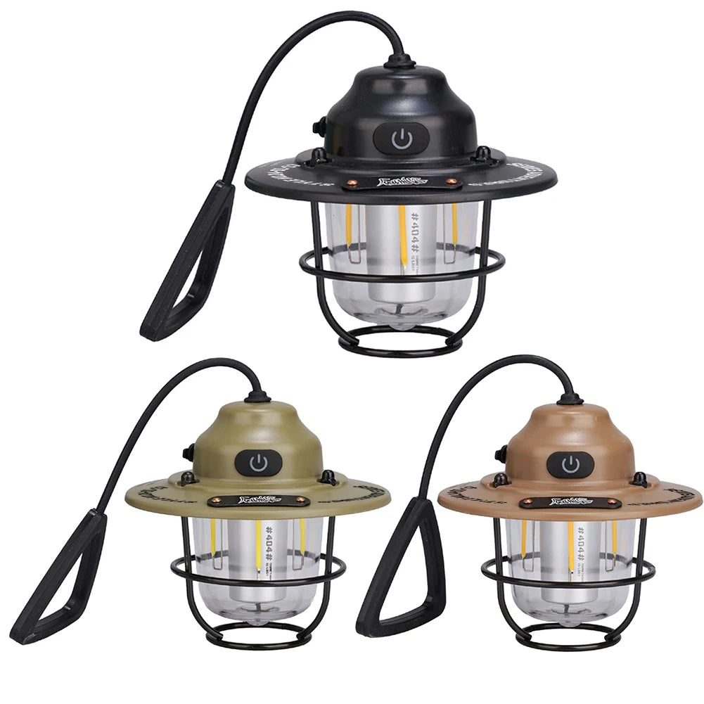 Retro LED Camping Lantern with Type-C Charging & 4 Light Modes