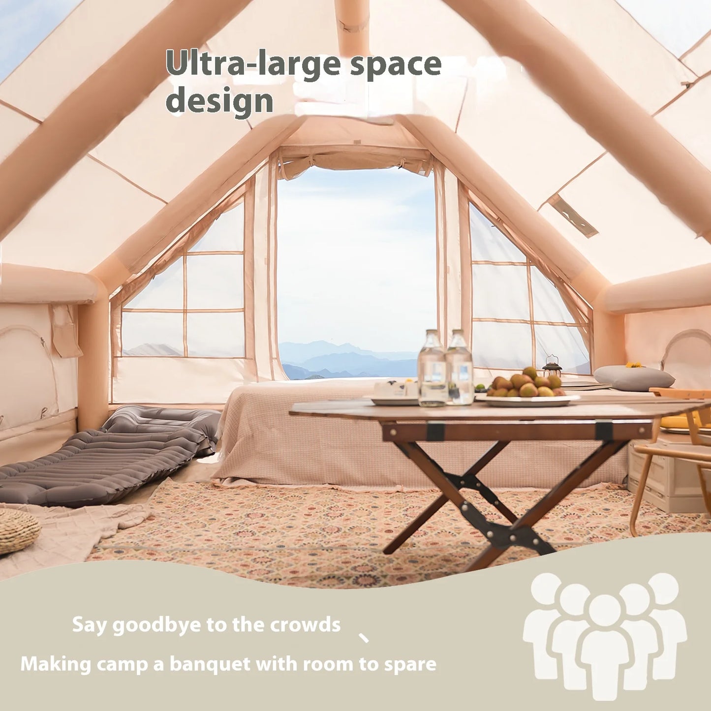Inflatable Glamping Tent Luxury Air Tent for Camping with Stove Jack (4–8 Person)