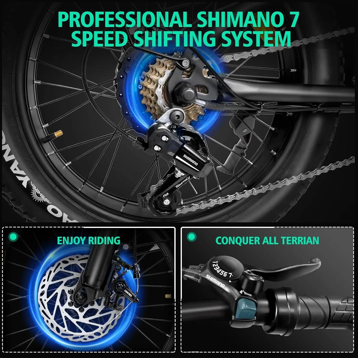 1000W Full Suspension Electric Bike for Adults – 48V 15Ah Battery, 28MPH Fat Tire Moped-Style E-Bike with Shimano 7-Speed and Disc Brakes