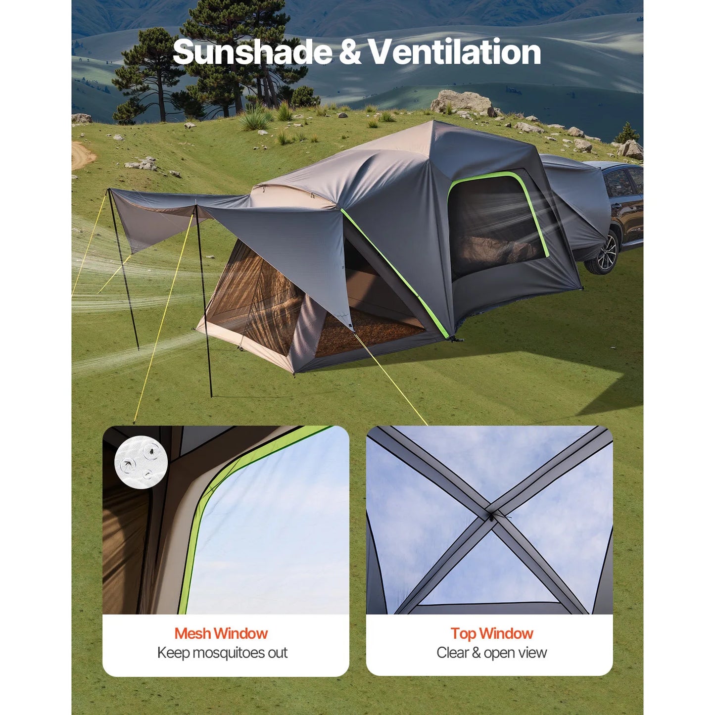 SucceBuy SUV Camping Tent for 5-8 People with Shade Awning & Waterproof Double-Layer Design
