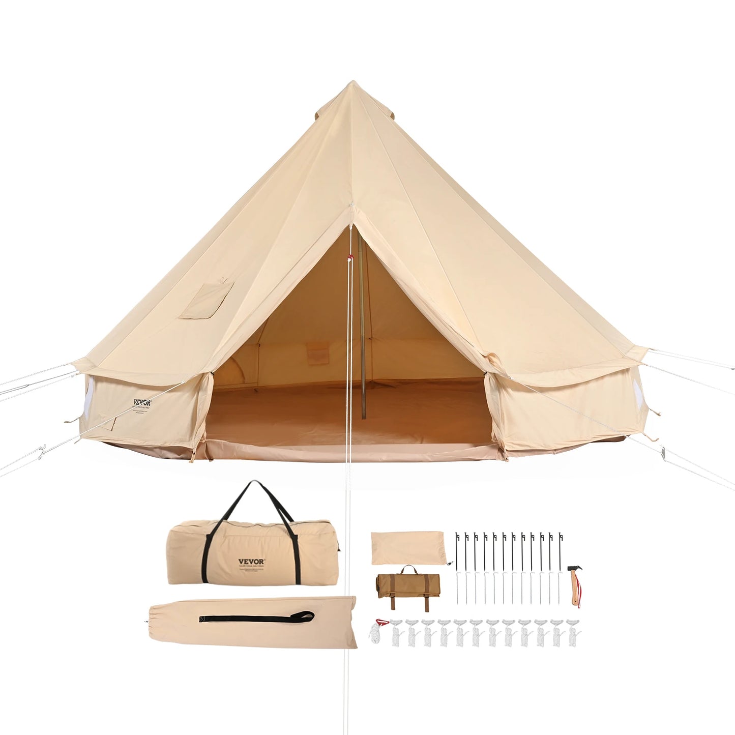 SucceBuy 16.4FT Canvas Bell Tent for Camping – 4 Season Yurt Tent with Stove Jack, Breathable TC Cotton, Sleeps Up to 8 People