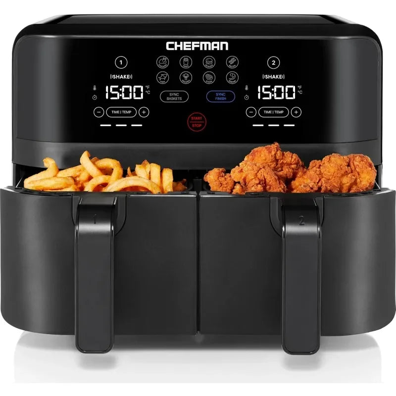 Chefman TurboFry® Touch 6-Quart Dual Basket Air Fryer – Sync Cook Finish, Hi-Fry Crisp Mode, Digital Touchscreen