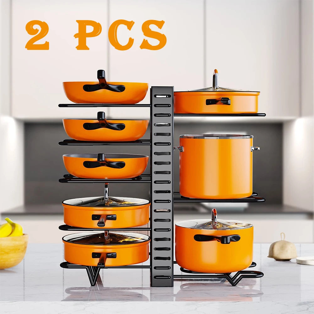2-Pack Adjustable Pot & Pan Rack Organizer Set | Heavy-Duty Kitchen Storage & Lid Holder