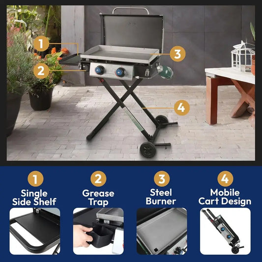 Griddle GGC2030M 25-Inch Outdoor 2-Burner Portable Propane Gas Grill Griddle with Lid & Wheels