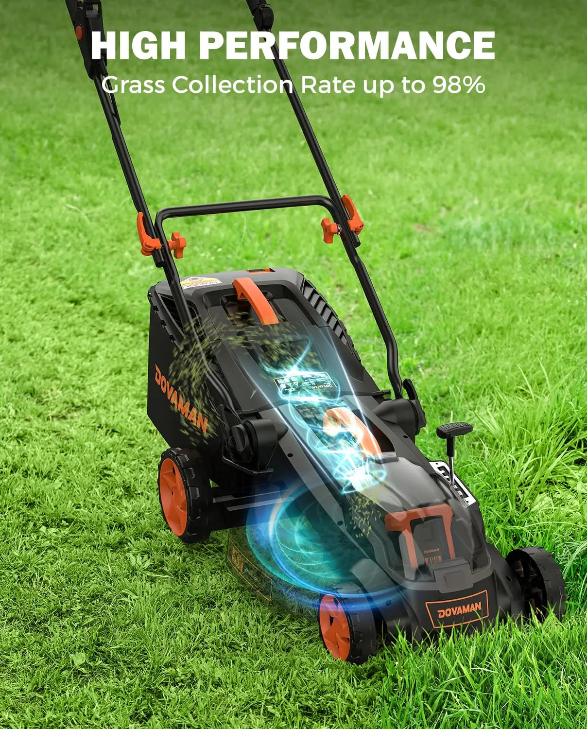 DOVAMAN 40V Brushless Lawn Mower, 16" Deck, 4Ah Battery, Single-Lever Height Adjust, 3-Step Fold Handle, Mulching & Bagging