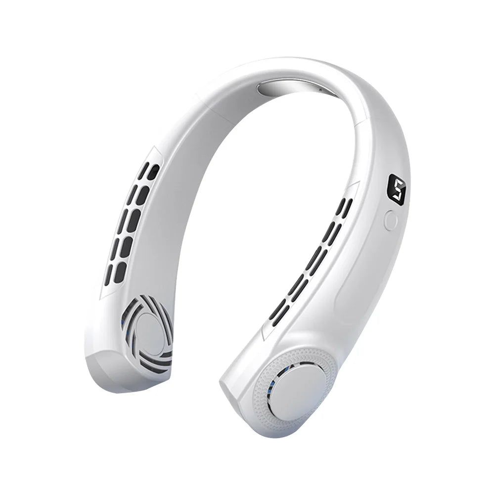 Bladeless Portable Neck Fan – USB Rechargeable, 5-Speed, Digital Display