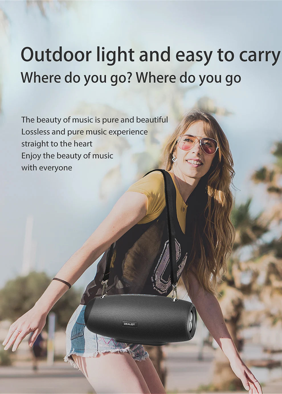 Zealot S67 Wireless Speaker with Shoulder Strap – Outdoor Waterproof Portable Speaker with Loud Stereo & Booming Bass, 40H Playtime