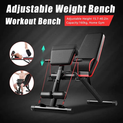 Adjustable Weight Bench with Cushion Support and Resistance Bands
