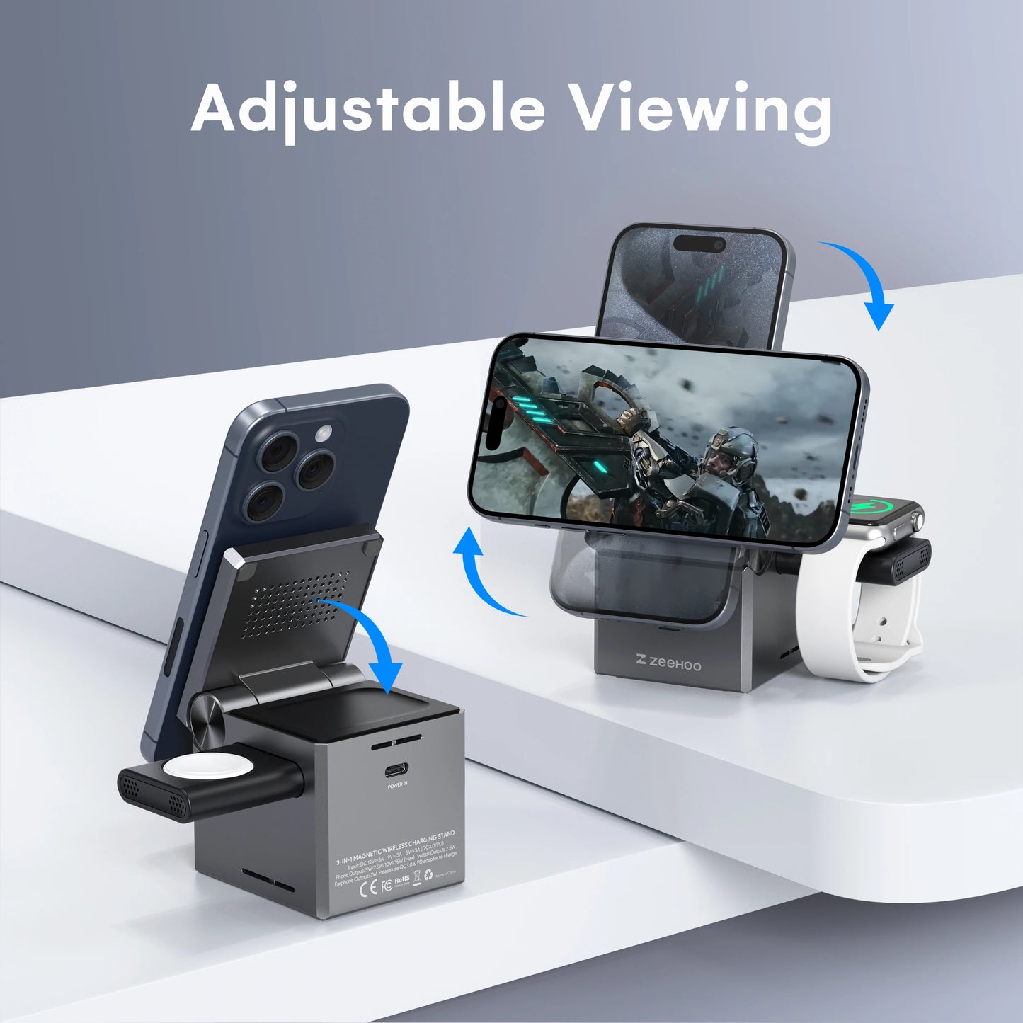 ZeeHoo 3-in-1 Magnetic Wireless Charging Station for Apple Devices