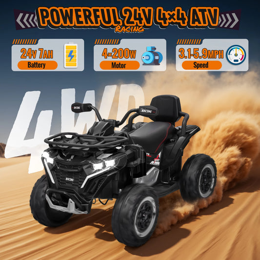24V Large 4WD Ride-On UTV for Kids – 800W Motor, Dual Leather Seats, Remote Control